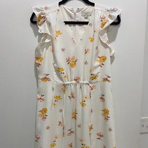 Loft Floral Flutter Sleeve Tie Waist Dress